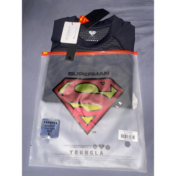 T-shirt Compression Superman Logo Argent - Coupe Athlétique, Licence DC Comics, Noir, Taille L